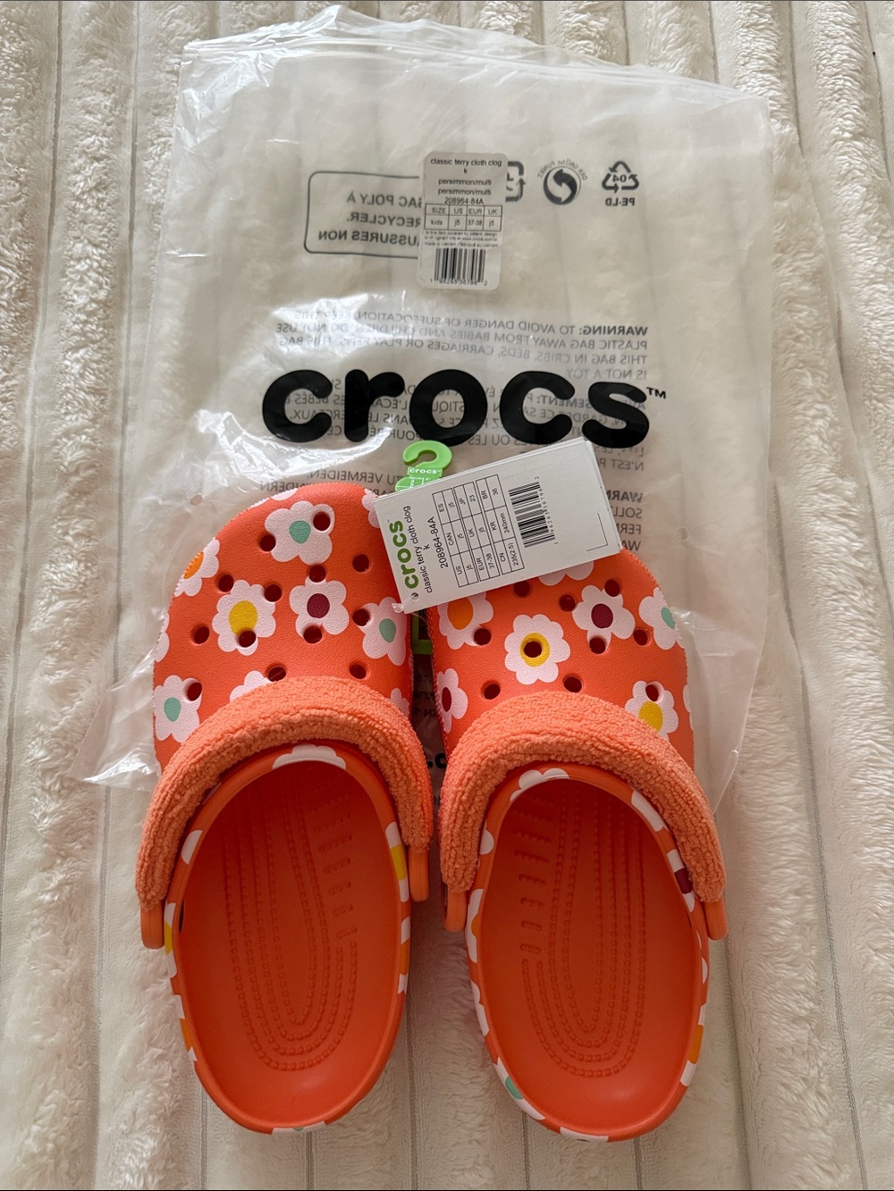 Crocs Kids’ Orange Flower Classic Clogs size j5